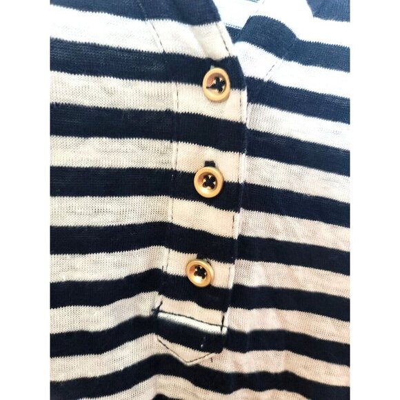 Chicos Womens sz 3 Linen Knit Shirt Polo Black White Stripe buttons collar - Picture 7 of 11